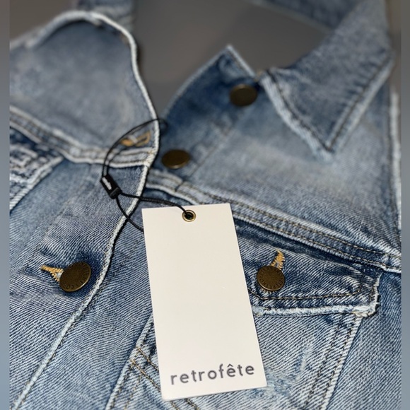 NEW W/ TAGS RETROFÊTE TAMAR DRESS IN CRESCENT 
DENIM HALTER TOP DRESS W POCKETS - Picture 2 of 8